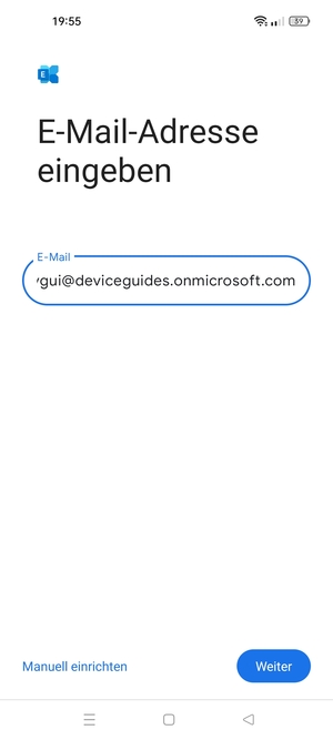 Geben Sie Ihre E-Mail-Adresse ein und wählen Sie Manuell einrichten