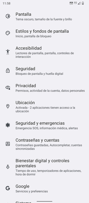 Desplácese y seleccione Ubicación