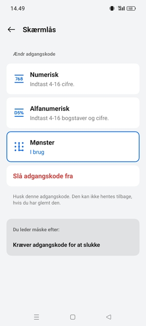 Din telefon er nu sikret med en skærmlås