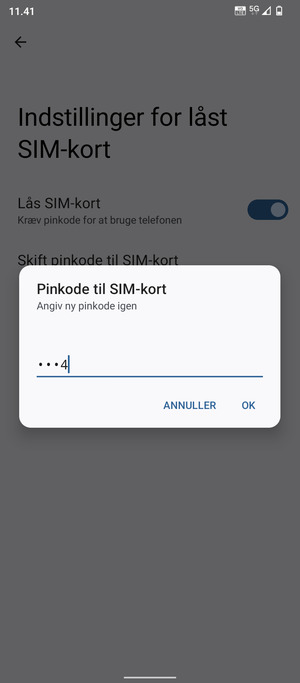 Bekræft din nye pinkode til SIM-kort og vælg OK
