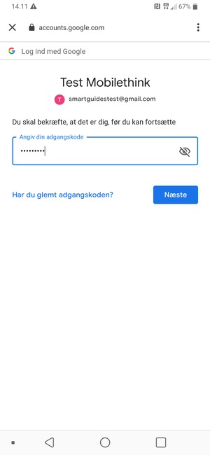 Indtast din adgangskode og vælg Næste