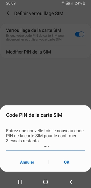 Veuillez confirmer votre nouveau code PIN de la carte SIM et sélectionner OK