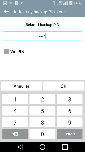 Bekræft din backup-PIN-kode og vælg OK