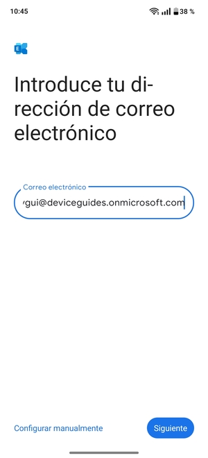 Introduzca su Dirección de correo electrónico y seleccione Configurar manualmente