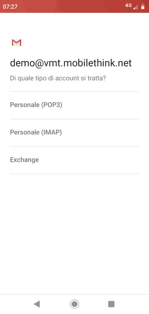 Seleziona Personale (POP3) o Personale (IMAP)