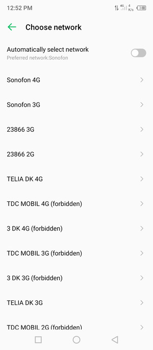 Select a network operator from the list