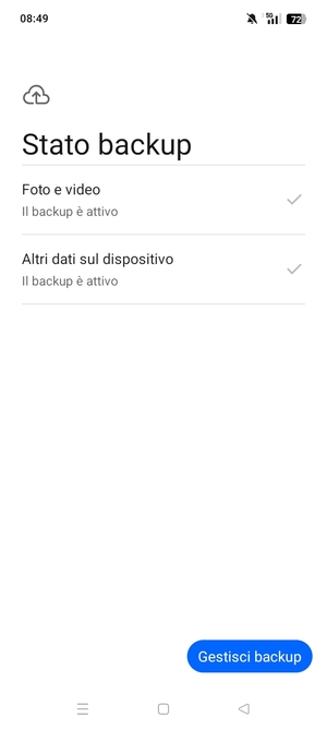 Seleziona Gestisci backup