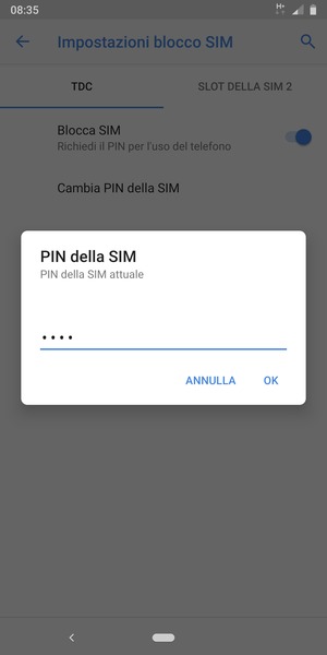 Inserisci PIN della SIM attuale e seleziona OK
