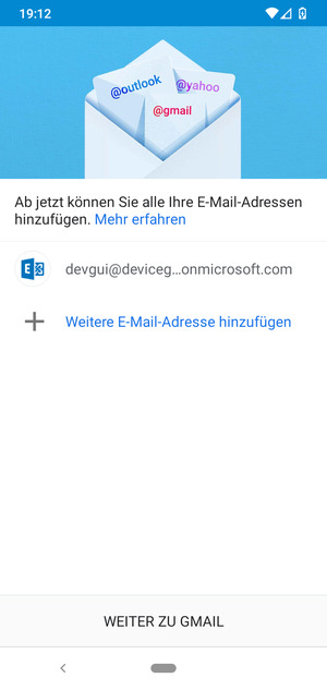 Wählen Sie WEITER ZU GMAIL