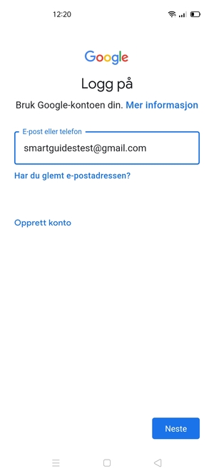 Skriv inn din Gmail-adresse og velg Neste