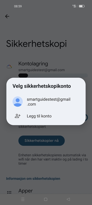 Velg sikkerhetskopi-kontoen din