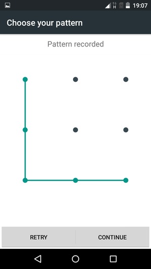 Draw an unlock pattern and select CONTINUE