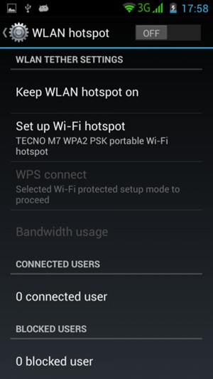 Turn WLAN hotspot on