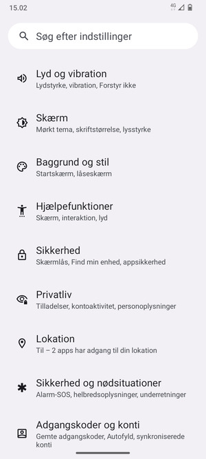 Scroll til og vælg Sikkerhed