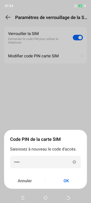 Veuillez confirmer votre Nouveau code PIN et sélectionner OK