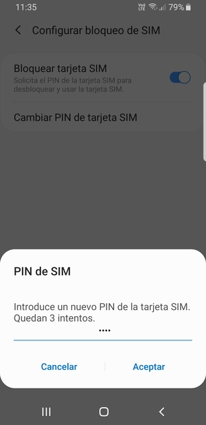 Introduzca su Nuevo PIN de la tarjeta SIM y seleccione Aceptar