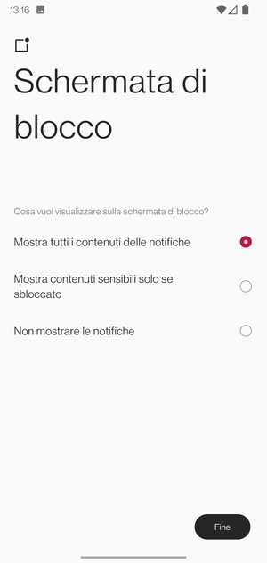 Seleziona la tua opzione preferita e poi Fine