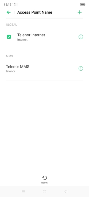 Select the Internet access point