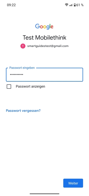 Geben Sie Ihre Passwort ein und wählen Sie Weiter