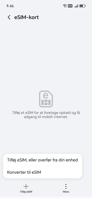 Vælg Tilføj eSIM, eller overfør fra din enhed