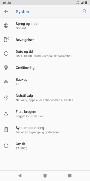 Vælg Systemopdatering