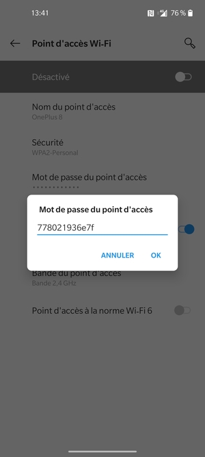 Saisissez un mot de passe de hotspot Wi-Fi d'au moins 8 caractères et sélectionnez OK