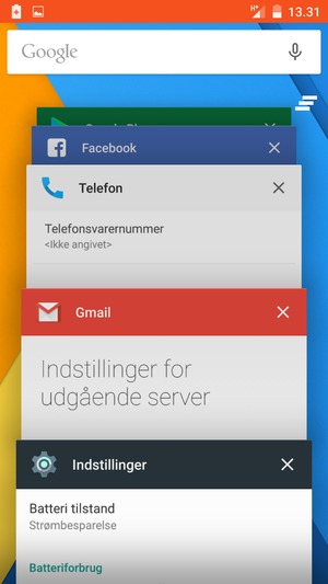 Swipe apps til højre for at lukke dem