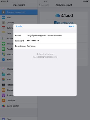 Inserisci informazioni email di Exchange e seleziona Avanti