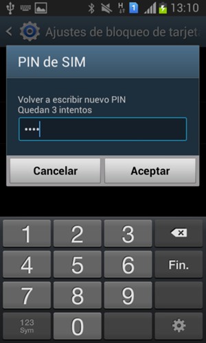 Confirme su nuevo PIN de SIM y seleccione Aceptar