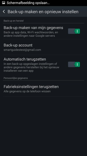 Selecteer Back-up account