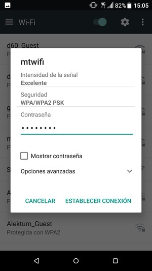 Introduzca la contraseña de Wi-Fi y seleccione ESTABLECER CONEXIÓN