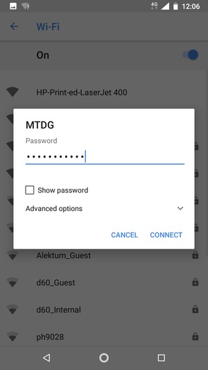 Enter the Wi-Fi password and select CONNECT