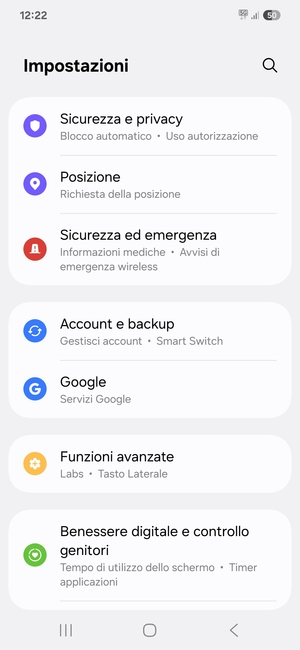 Scorri e seleziona Account e backup