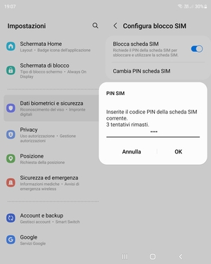Inserisci Codice PIN della scheda SIM corrente e seleziona OK