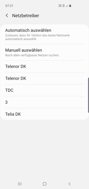 Wählen Sie einen Netzbetreiber von der Liste