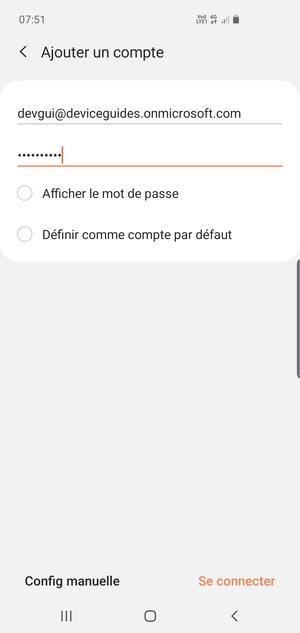 Saisissez votre adresse e-mail et votre mot de passe. Sélectionnez Config manuelle