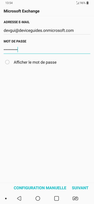 Saisissez votre adresse e-mail et votre mot de passe. Sélectionnez CONFIGURATION MANUELLE