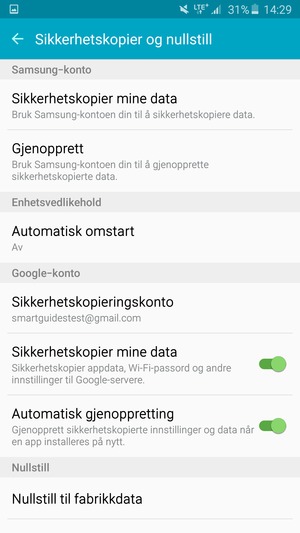 Velg Sikkerhetskopieringskonto