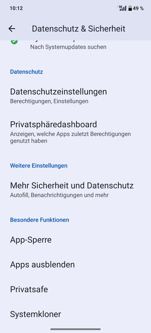 Scrollen Sie und wählen Sie Mehr Sicherheit und Datenschutz