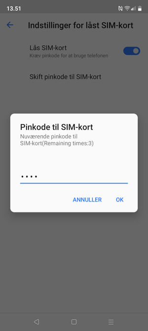 Indtast Gammel Pinkode til SIM-kort og vælg OK