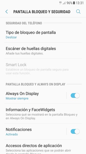 Para activar su bloqueo de pantalla, vaya al menú Pantalla Bloqueo y seguridad y seleccione Tipo de bloqueo de pantalla