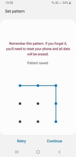 Draw an unlock pattern and select Continue