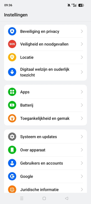 Scroll naar en selecteer Beveiliging en privacy