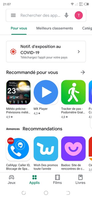 Sélectionnez la barre de Recherche