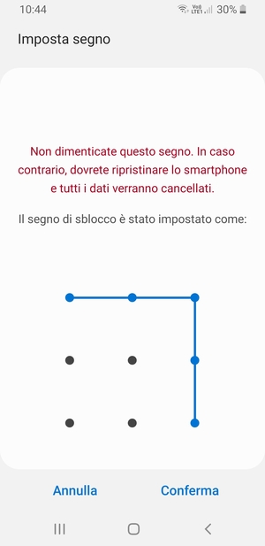 Disegna nuovamente la sequenza di sblocco e seleziona Conferma