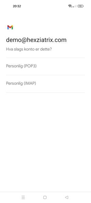 Velg Personlig (POP3) eller Personlig (IMAP)