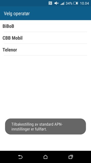 Telefonen din vil tilbakestilles til standard internett-og MMS-innstillinger.