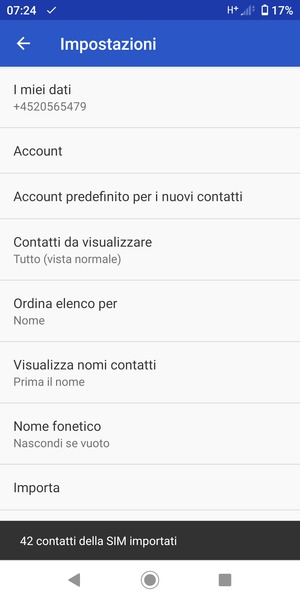 I tuoi contatti verranno salvati sul tuo account Google, e salvati sul tuo telefono la prossima volta che Google sarà sincronizzato.