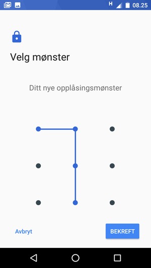 Tegn opplåsingsmønsteret igjen og velg BEKREFT