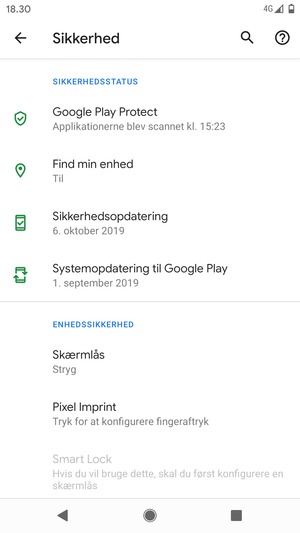 For at aktivere din skærmlås, gå til menuen Sikkerhed og vælg Skærmlås